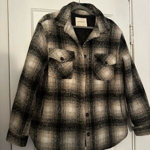 Vici Women's Black, Beige and Gray Plaid Shacket